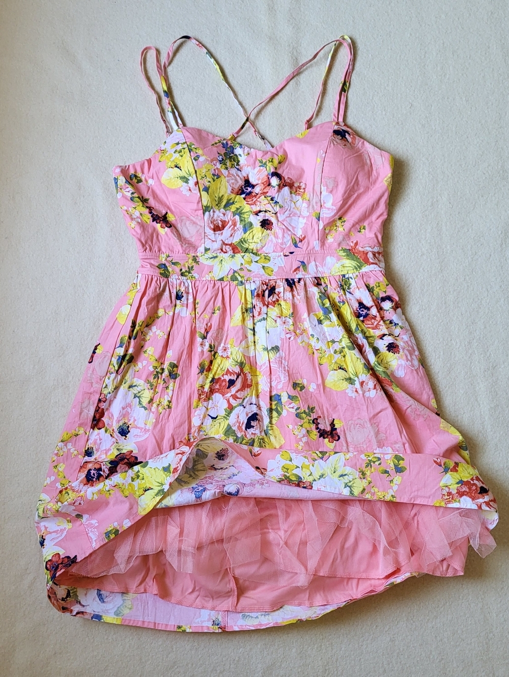 Charlotte Russ Floral Mini Dress Women's Size XL Pink Tule Lining